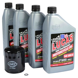LUCAS Oil 20W50 Exclusiv Ölwechselkit 4 Liter Filter  für Harley TC M8 99-22 schw